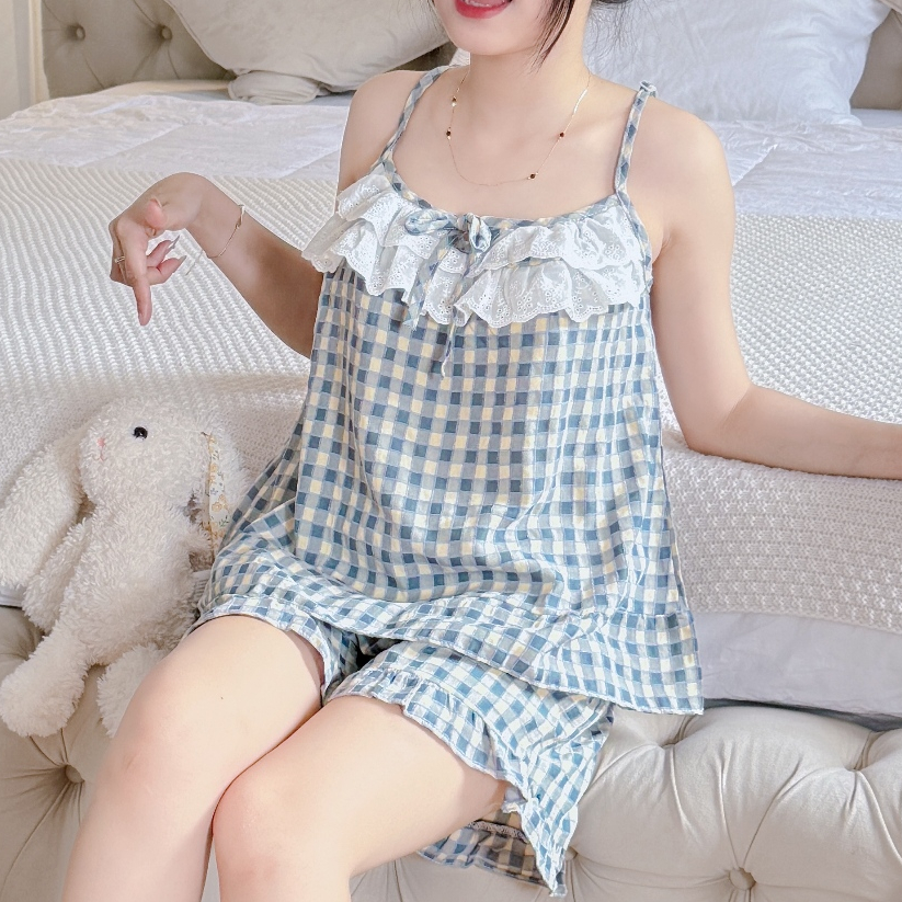Bộ Đồ Ngủ Nữ Bigsize Dễ Thương 2 Dây Ren Tầng Vải Pha Nhung Mềm Thoáng Mát Mùa Hè - PONA