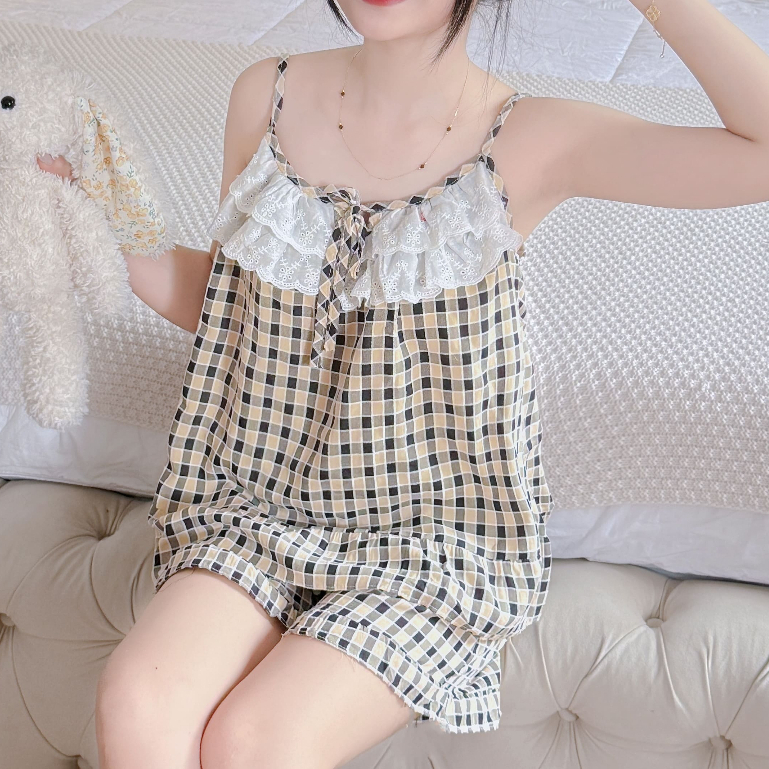 Bộ Đồ Ngủ Nữ Bigsize Dễ Thương 2 Dây Ren Tầng Vải Pha Nhung Mềm Thoáng Mát Mùa Hè - PONA