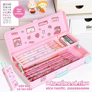Hộp Bút Tay Kéo Hình Vali – Hộp Bút Thiết Kế 2 Tầng Mở Rộng, Màu Hồng Xinh, Đựng Gọn Gàng Đồ Học Tập Cho Bé