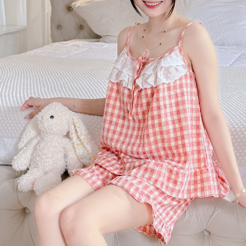 Bộ Đồ Ngủ Nữ Bigsize Dễ Thương 2 Dây Ren Tầng Vải Pha Nhung Mềm Thoáng Mát Mùa Hè - PONA