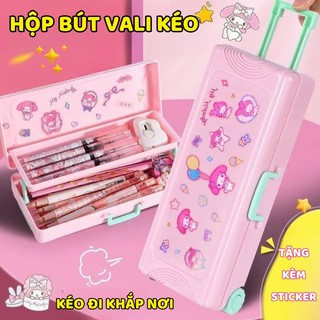 Hộp Bút Tay Kéo Hình Vali – Hộp Bút Thiết Kế 2 Tầng Mở Rộng, Màu Hồng Xinh, Đựng Gọn Gàng Đồ Học Tập Cho Bé
