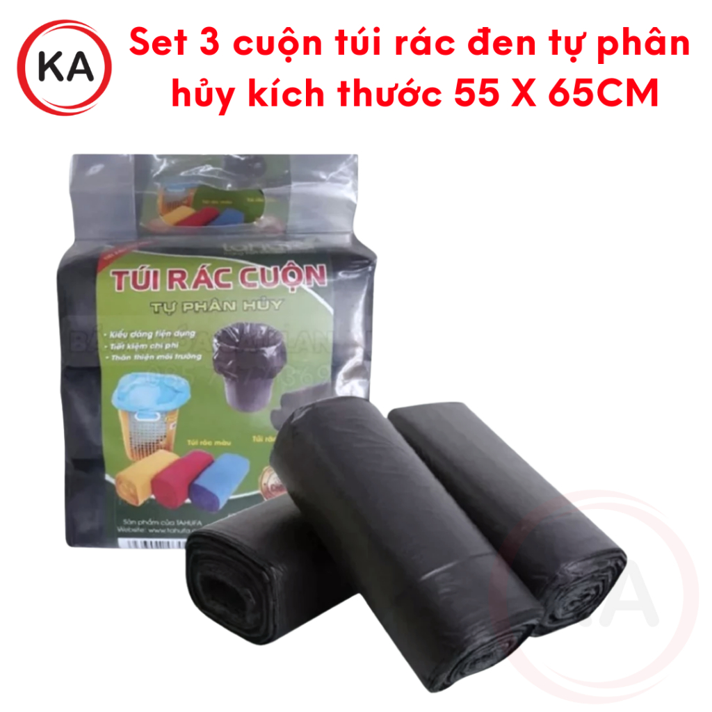 Set 3 cuộn túi rác đen tự phân hủy kích thước 55 X 65CM | Shopee Việt Nam