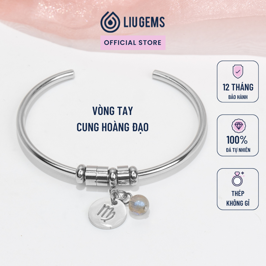 Vòng Tay 12 Cung Hoàng Đạo Chữ C Unisex Liugems Thép Không Gỉ Kết Hợp Đá Tự Nhiên Phong Thuỷ VT02