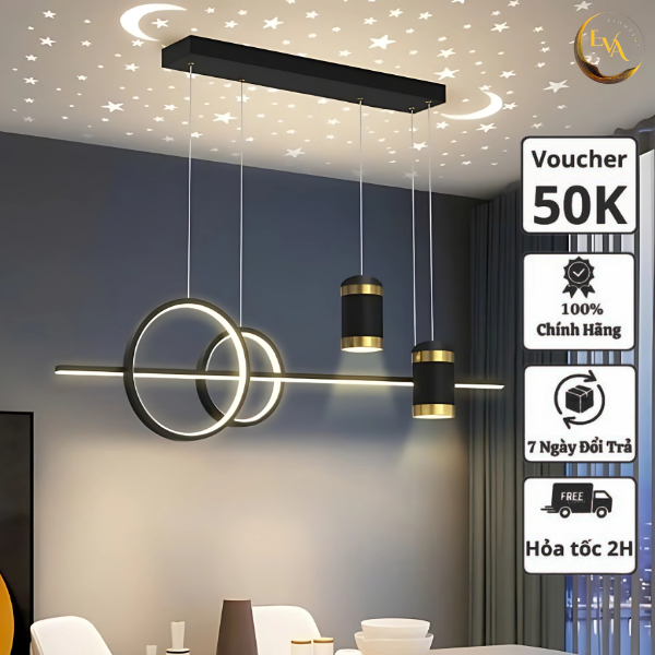 Đèn thả bàn ăn hiện đại EVA B003-GR LED 3 chế độ ánh sáng 60W*3C dài 1m bảo hành 12 tháng