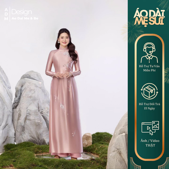 Áo Dài Mẹ, Áo Dài Bà Sui Cao Cấp Chất Lụa Ruby Loại 1 Hoạ Tiết Thêu Hoa Đính Kết Cổ Áo Tỉ Mỉ-Áo Dài Design