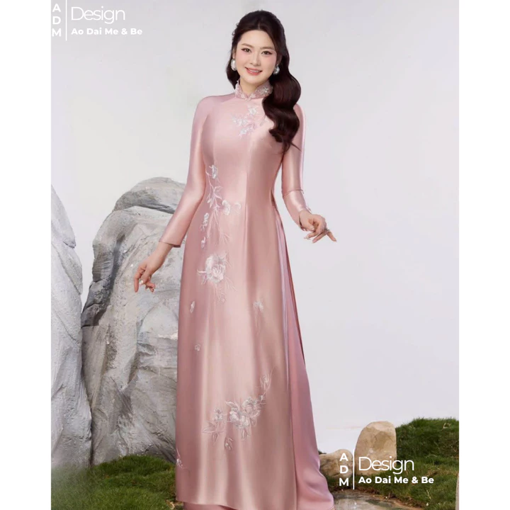 Áo Dài Mẹ, Áo Dài Bà Sui Cao Cấp Chất Lụa Ruby Loại 1 Hoạ Tiết Thêu Hoa Đính Kết Cổ Áo Tỉ Mỉ-Áo Dài Design