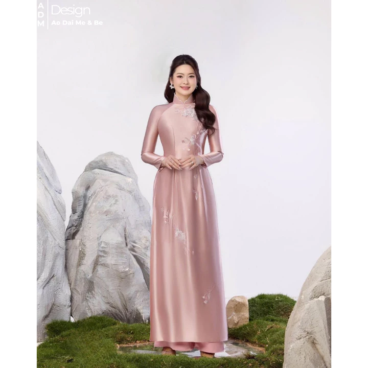 Áo Dài Mẹ, Áo Dài Bà Sui Cao Cấp Chất Lụa Ruby Loại 1 Hoạ Tiết Thêu Hoa Đính Kết Cổ Áo Tỉ Mỉ-Áo Dài Design