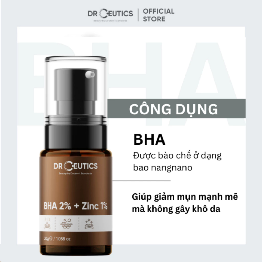 Serum Kẽm BHA 2% + ZinC 1% DrCeutics giảm mụn và giảm tiết dầu - 30g/40g