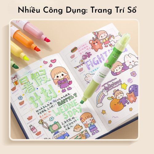 Set Bút Highlight Pastel 6 Màu, Bút Dạ Quang Màu Pastel Có Thể Xóa Được, Bút Nhớ Nhiều Màu