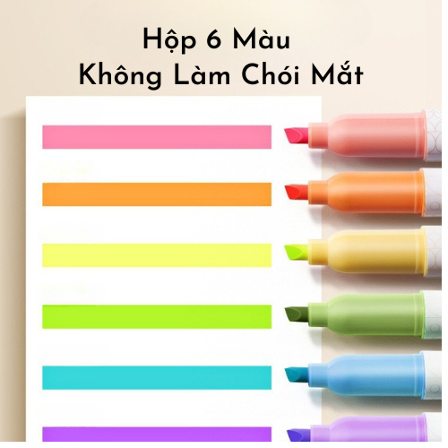 Set Bút Highlight Pastel 6 Màu, Bút Dạ Quang Màu Pastel Có Thể Xóa Được, Bút Nhớ Nhiều Màu