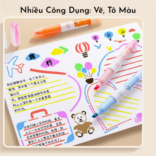 Set Bút Highlight Pastel 6 Màu, Bút Dạ Quang Màu Pastel Có Thể Xóa Được, Bút Nhớ Nhiều Màu