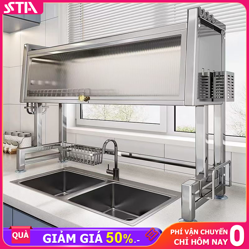 Kệ Để Chén Đĩa Inox Có Nắp Đậy Kích cỡ khác nhau Kệ để chén bát có nắp ...