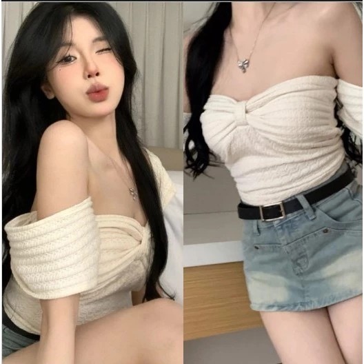 Áo croptop nữ sang chảnh phối cổ vuông rúm ngực siêu hottend 2025-Áo croptop nữ fresize 38-52kg