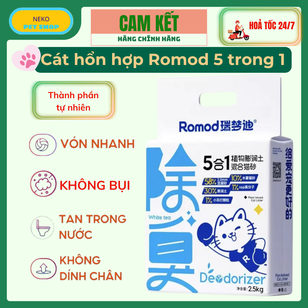 Cát sắn đậu nành Romod 5 trong 1, khử mùi, không dính đáy , cát vệ sinh ...