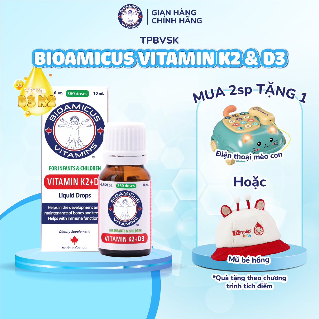 BioAmicus Vitamin K2D3 hỗ trợ phát triển xương răng của trẻ - D3K2 Cho Bé