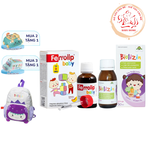 Combo Sắt Ferrolip baby và Kẽm Biolizin Vị Đào Thơm Ngon Cho Bé