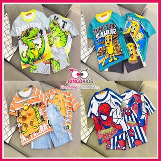 Set đồ bộ thun lạnh bé trai in 3D An Kids hoạt hình có hình tung tung tung sahur, minion cho bé từ 10 đến 43kg