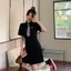 Đầm Sơ Mi Phối Cà Vạt Caro Tay Ngắn Form Dáng Basic Năng Động Thêu Tim Trên Ngực