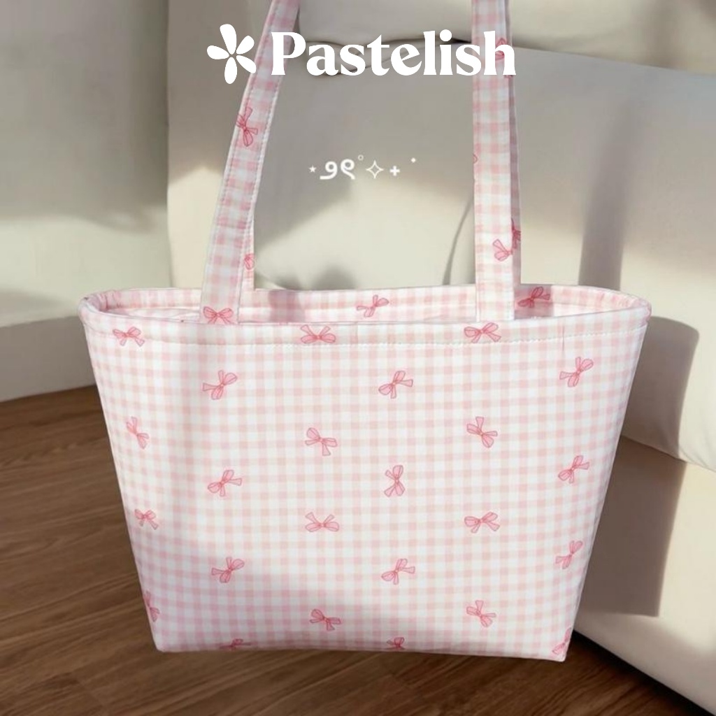 [NƠ TẶNG NGẪU NHIÊN] Túi TOTE hoa nhí form đứng, có dây kéo PASTELISH
