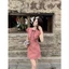 Đầm Kẻ Sọc Đỏ Cut Eo Thắt Nơ Tay Bồng Ngọt Ngào Váy Ngắn Chữ A Phong Cách Hàn Quốc