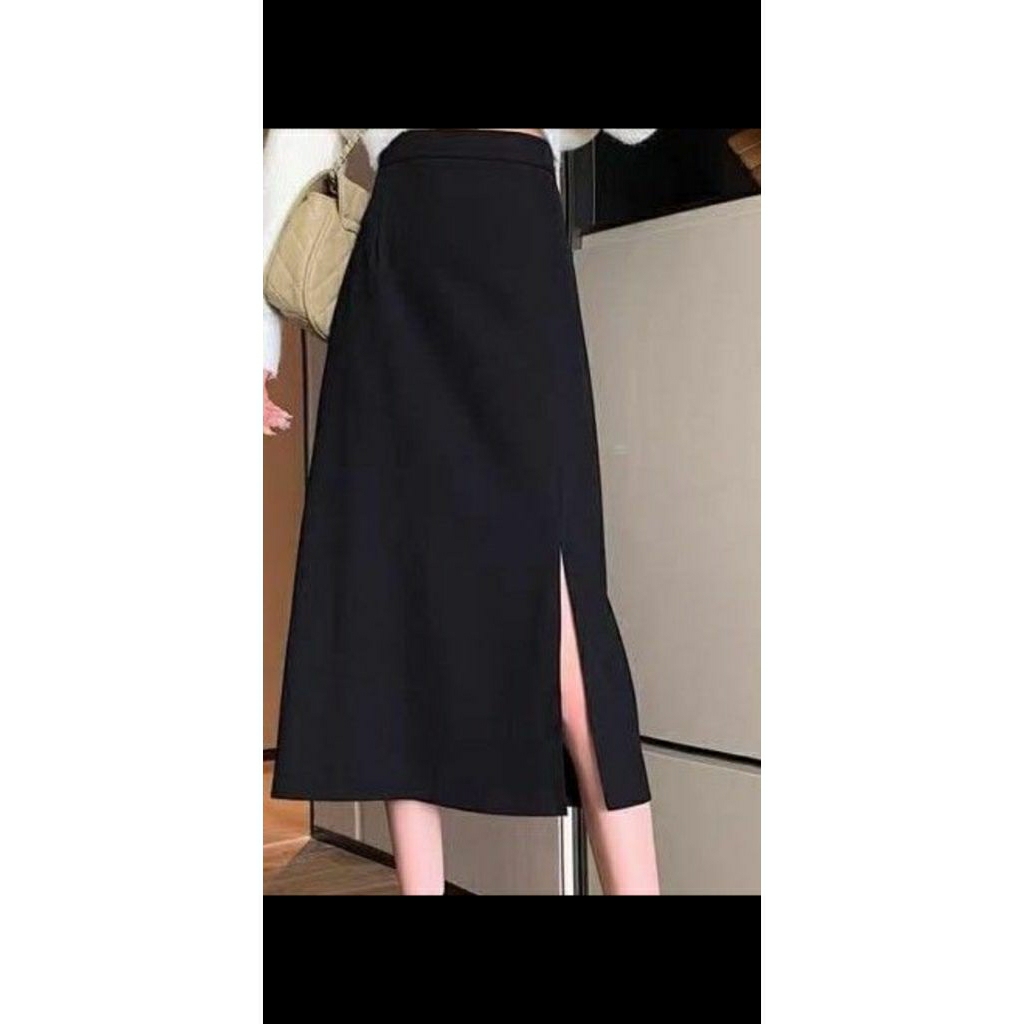 (S-5XL) Chân váy A dài 75cm xẻ phía trước