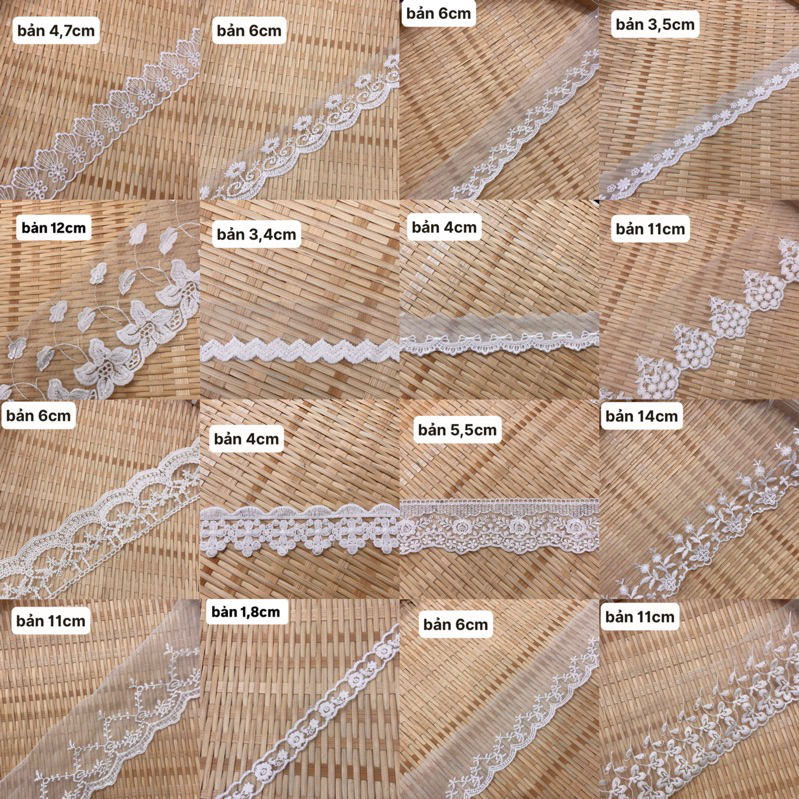 Ren lưới chỉ thêu viền trang trí màu trắng, Ren lưới thêu, Ren voan ...