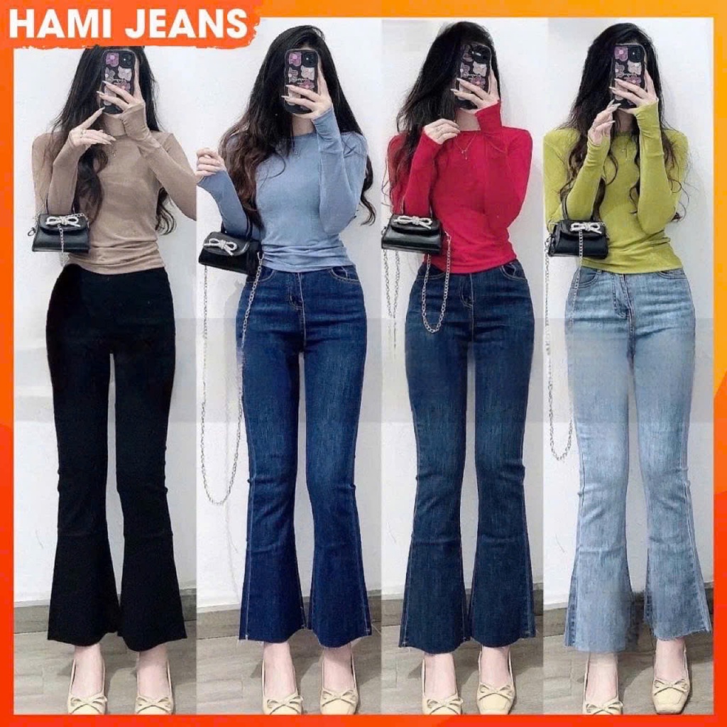 Quần loe lỡ 90cm Quần jean nữ ống loe lỡ co giãn lưng siêu cao quần bò ...