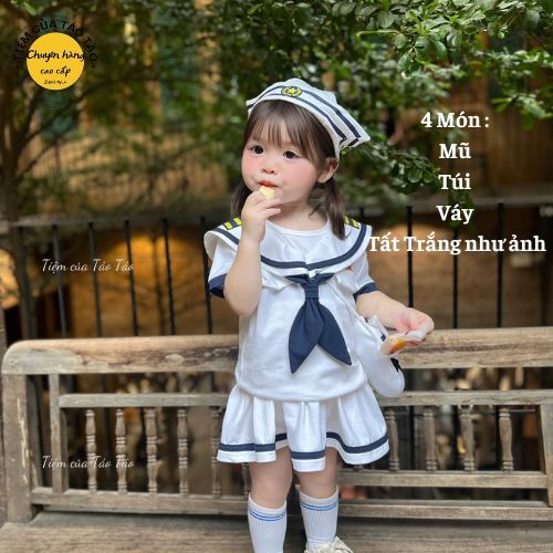 Sẵn Ship- Hỏa Tốc- Set Thủy Quân quốc khánh 2 tháng 9 tặng kèm Tất, mũ, túi đeo chéo cho bé trai, gái size 3-14kg, body