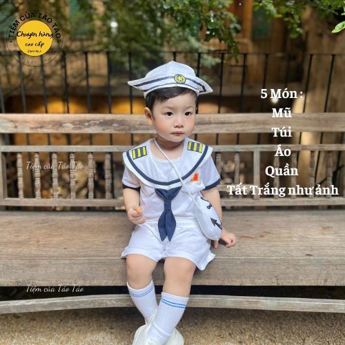 Sẵn Ship- Hỏa Tốc- Set Thủy Quân quốc khánh 2 tháng 9 tặng kèm Tất, mũ, túi đeo chéo cho bé trai, gái size 3-14kg, body