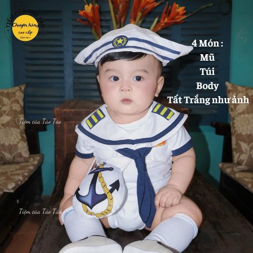 Sẵn Ship- Hỏa Tốc- Set Thủy Quân quốc khánh 2 tháng 9 tặng kèm Tất, mũ, túi đeo chéo cho bé trai, gái size 3-14kg, body