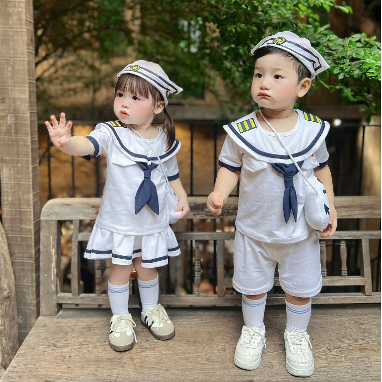 Sẵn Ship- Hỏa Tốc- Set Thủy Quân quốc khánh 2 tháng 9 tặng kèm Tất, mũ, túi đeo chéo cho bé trai, gái size 3-14kg, body