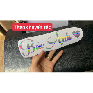 tem chữ tên dán xe điện theo yêu cầu titan chuyển sắc