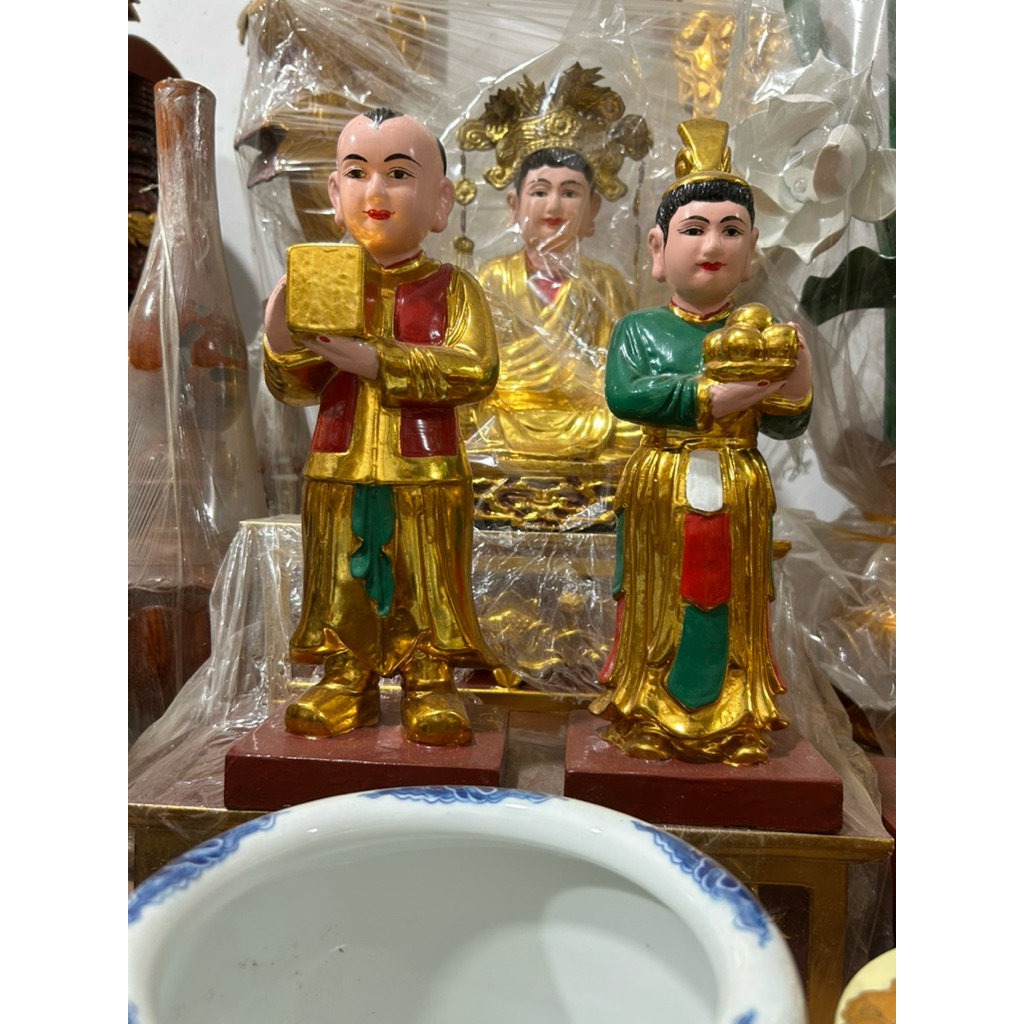 Tượng cô cậu hầu cận gỗ mít size mini