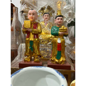 Tượng cô cậu hầu cận gỗ mít size mini