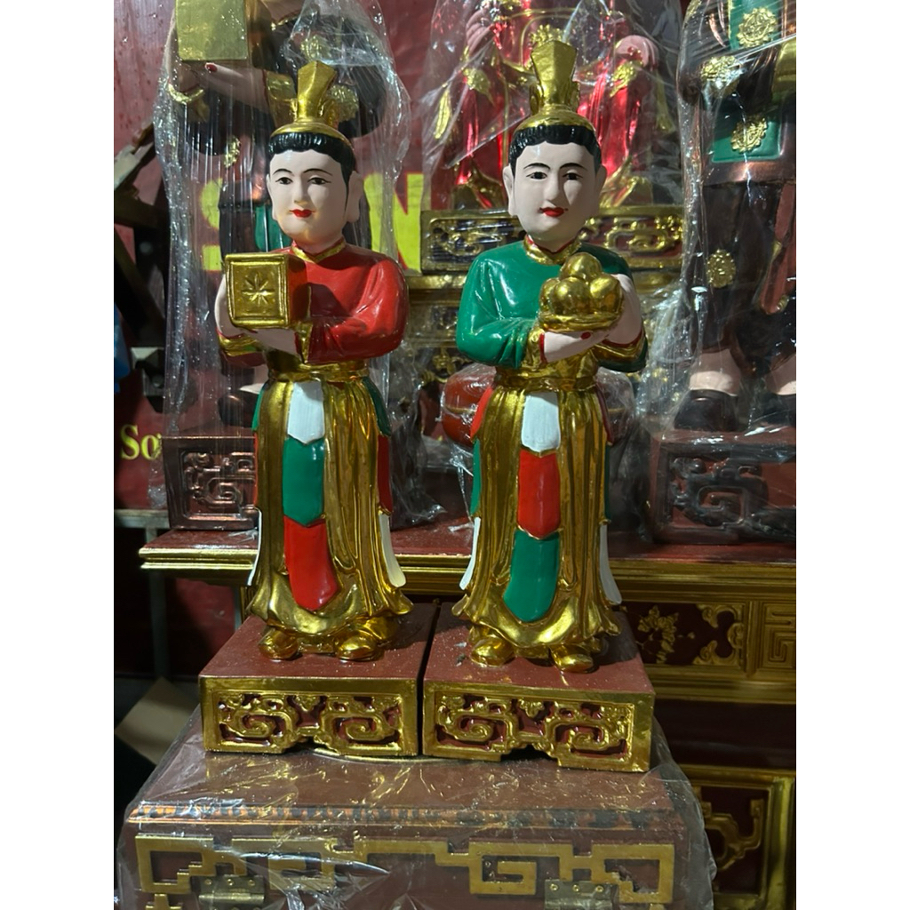 Tượng cô cậu hầu cận gỗ mít size mini