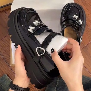QC402 Giày búp bê lolita đế cao 6cm quai ngang mẫu mới chất da bóng siêu đẹp