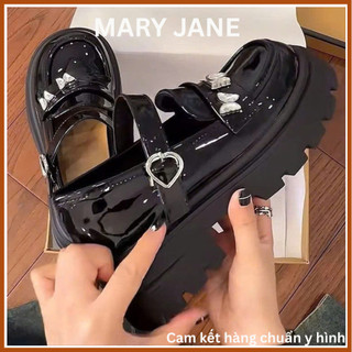 QC402 Giày búp bê lolita đế cao 6cm quai ngang mẫu mới chất da bóng siêu đẹp