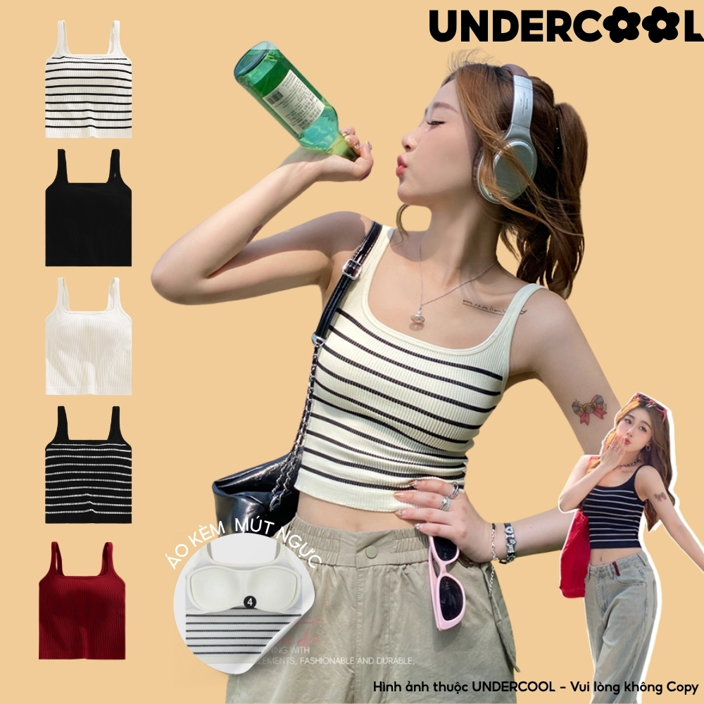 Áo thun ba lỗ 2 dây UNDERCOOL Basic khoét cổ form ôm chất vải thun tăm co giản thoải mái mát mẻ Kèm Mút Đệm Ngực ABL44