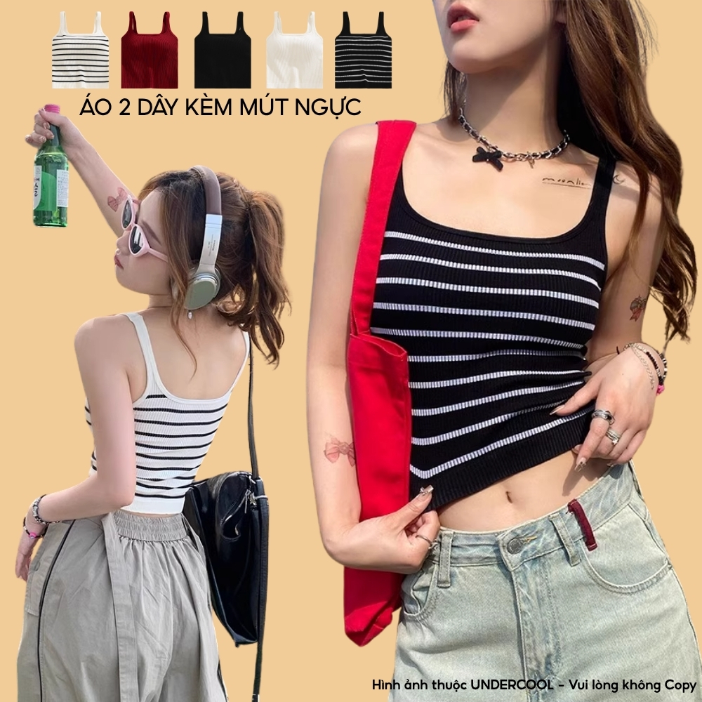 Áo thun ba lỗ 2 dây UNDERCOOL Basic khoét cổ form ôm chất vải thun tăm co giản thoải mái mát mẻ Kèm Mút Đệm Ngực ABL44