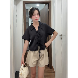 Set Áo Kiểu Nữ Buộc Dây Nơ Cộc Tay Cổ Sơ Mi Dáng Ngắn Có Bigsize 40-72kg ChangStore - S30