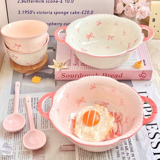 Set bát tô sứ 4 món siêu xinh hoạ tiết nơ hồng