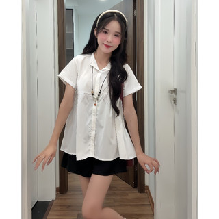Set áo sơ mi cổ tàu tay ngắn dáng babydoll kèm cúc dọc thân dễ thương ChangStore - S120