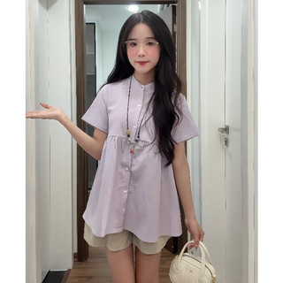 Set áo sơ mi cổ tàu tay ngắn dáng babydoll kèm cúc dọc thân dễ thương ChangStore - S120