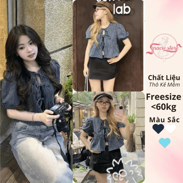 [KÈM ÁO QUÂY] Áo Babydoll Nữ Ngắn Tay Nhún Eo Buộc Dây Nơ Xinh Xắn, Áo Kiểu Nữ Croptop Dáng Hàn Quốc- Gracie - A548
