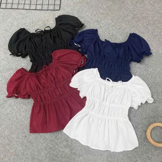 Áo Babydoll Bigsize Nữ Tay Phồng Dễ Thương Vạt Xòe Nhún Eo Tôn Dáng Hottrend A282