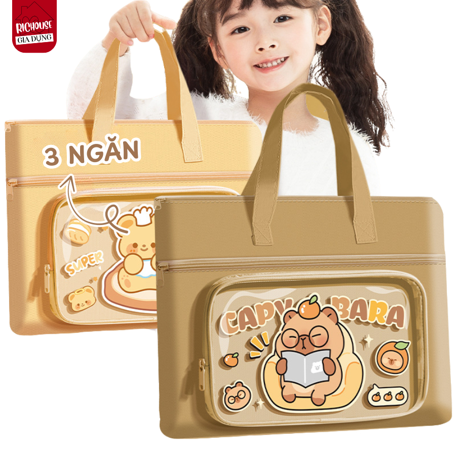 Cặp Sách Học Sinh 3 Ngăn, Túi Đựng Sách Vở Chống Nước Hình Thú Dễ Thương Cho Bé Trai Bé Gái
