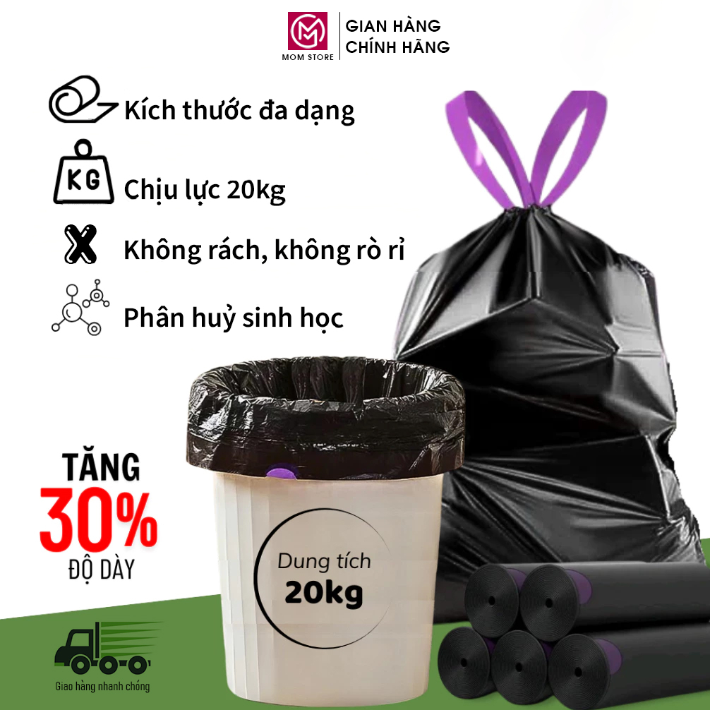 COMBO 5 cuộn túi đựng rác dây rút tự phân huỷ sinh học, bao đựng rác ...