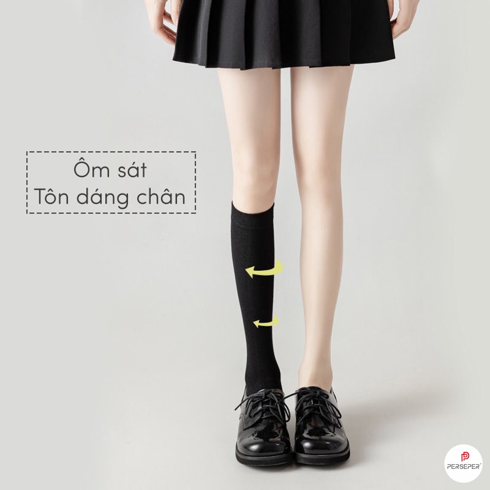 Tất vớ nữ màu đen 3 chiều cao phong cách basic loli, chất liệu cotton co giãn 4 chiều - Ekiu Shop