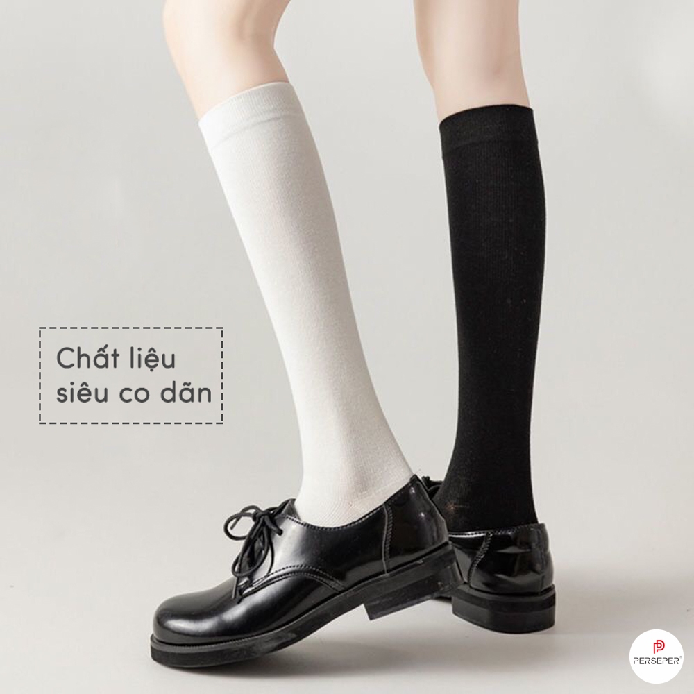 Tất vớ nữ màu đen 3 chiều cao phong cách basic loli, chất liệu cotton co giãn 4 chiều - Ekiu Shop