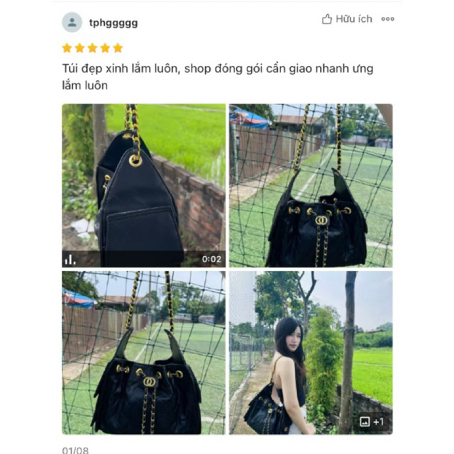 Túi xách công sở co,co dây rút hot trend sang chảnh dễ mix đồ đeo va
